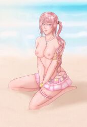 1girls blue_eyes breasts final_fantasy final_fantasy_xiii final_fantasy_xiii-2 nude nude_female pink_hair sand serah_farron zversnow