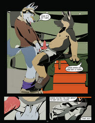 canine comic cum english_text furry gay german_shepherd glasses goggles kashra keto male no_humans one_is_silver penis plane plantigrade shoes text tongue underwear uniform wet wolf