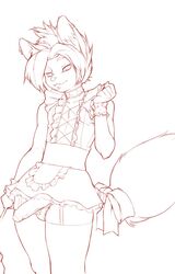 1boy anthro bottomless canine crossdressing duster fox fur furry maid maid_uniform male male_only midriff onta peeping penis piercing solo uncut