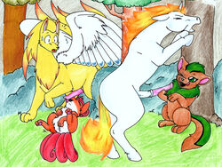 anus canine color crossover day female feral fox fur gay horsecock kitsune male male_ponyta multiple_tails neopets ninetales nintendo outdoors penis pokemon pokemon_(species) ponyta pussy straight tail traditional_media_(artwork) vulpix xweetok