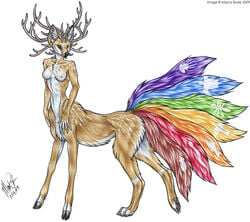 2009 antlers breasts canine cervine deer digitigrade drawn female fennec fox hooves horns mayra_boyle multi_tail rainbow solo tail taur unguligrade what