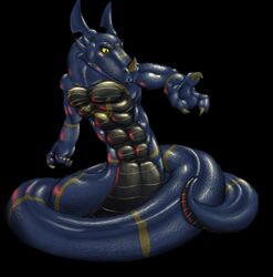 1boy abs black_background canine fox hybrid male male_only muscular navel no_nipples nude reptile snake solo uniformvixen