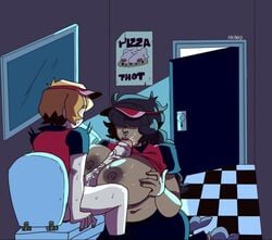 1boy 1girls big_breasts fast_food fast_food_uniform fellatio female femboy femboy_on_female femdom girly huge_breasts hung_trap larger_female male male/female malesub milkbar_(gats) nose_piercing nose_ring paizuri pineapple_(gats) pizza pizza_thot saliva saliva_on_face size_difference small_but_hung smaller_male straight sweat sweating tagme thick_penis uniform veiny_penis