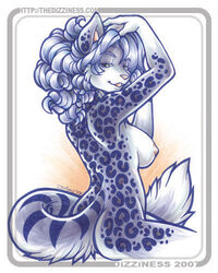 2007 breasts color dizzy_(artist) feline female furry green_eyes looking_at_viewer nude seductive sideboob sitting snow_leopard solo