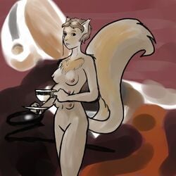 1girls air_isaac_brandywine anthro areola breasts chest_fluff erect_nipples female female_only halcy0n medium_breasts micro monocle multi_breast nipples nude rodent shrinking small_breasts solo squirrel tea transformation