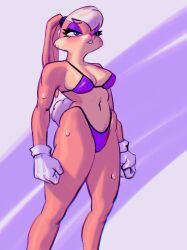 1girls anthro bikini blue_eyes blush countershading eyeshadow female female_only fur furry furry_only gloves hi_res lagomorph lola_bunny long_legs looney_tunes narrowed_eyes niloc_drewney rabbit rabbit_ears solo solo_female space_jam upper_teeth yellow_fur