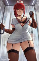 1girls big_breasts braided_hair breasts chainsaw_man eye_contact female female_only femdom gloves latex legwear looking_at_viewer makima_(chainsaw_man) nurse nurse_cap nurse_uniform panties red_hair seyyarin solo solo_female standing stethoscope thick_thighs thighhighs thighs yellow_eyes