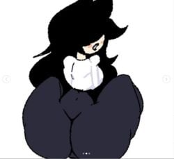 1girls big_hair black_hair blush blushing dumplis_(artist) eyes_covered flustered giant_ass giant_butt lisa_(series) lisa_armstrong lisa_the_first lisa_the_painful long_hair massive_ass massive_butt simple_background solo white_background