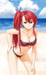 1girls beach bikini black_summoner demon_girl drawing kuro_no_shoukanshi ocean ponytail red_eyes red_hair sera_baal swimsuit tagme