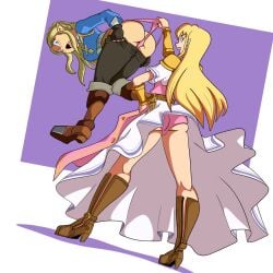 2girls bullying dress_lift embarrassed exposed_ass lifting_person multiple_girls nintendo panties pants_down panty_pull pink_panties princess_zelda selfcest square_crossover tagme the_legend_of_zelda tsuchihara_ wedgie yuri zelda_(a_link_between_worlds) zelda_(breath_of_the_wild)