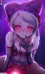 blush female_vampire housou-chan lingerie looking_at_viewer overlord_(maruyama) pink_hair pov red_eyes shalltear_bloodfallen small_breasts vampire