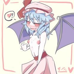 belly_button blue_hair blush blushing flustered hat inviting inviting_to_sex masturbating masturbation mono_(twitter_artist) nipples no_bra pale-skinned_female pale_skin pink_nipples pointy_ears red_eyes remilia_scarlet short_hair skirt tiny_breasts touhou vampire white_body white_skin wings