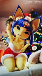 1girls 3d 3d_(artwork) 3d_model animal_crossing ankha ankha_(animal_crossing) ankha_(zy0n7) anthro bangs blue_hair christmas clothing dopyteskat doubutsu_no_mori feline nairu_(doubutsu_no_mori) nintendo short_bangs short_hair small_breasts yellow_fur zy0n7