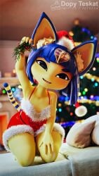 1girls 3d 3d_(artwork) 3d_model animal_crossing ankha ankha_(animal_crossing) ankha_(zy0n7) anthro bangs blue_hair christmas clothing dopyteskat doubutsu_no_mori feline nairu_(doubutsu_no_mori) nintendo short_bangs short_hair small_breasts yellow_fur zy0n7