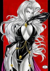 1girls big_breasts chaos_comics coffin_comics death_(personification) dominant_female ed_benes_studio grim_reaper lady_death latex_gloves latex_leotard latex_thighhighs long_hair looking_at_viewer queen_of_the_dead rudimar_patrocinio seductive_eyes seductive_look solo_female solo_focus tagme white_hair