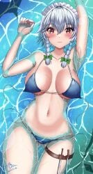 1girls armpits big_breasts bikini hossy sakuya_izayoi tagme touhou wardrobe_malfunction water