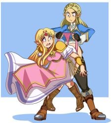 2girls bullying embarrassing lifting_person multiple_girls nintendo panties panty_pull pink_panties princess_zelda selfcest square_crossover tagme the_legend_of_zelda tsuchihara_ wedgie yuri zelda_(a_link_between_worlds) zelda_(breath_of_the_wild)