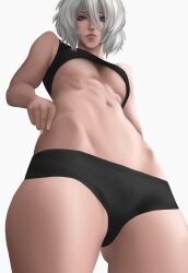 1girls blue_eyes fit_female large_breasts looking_down medium_hair nier:_automata pufikn underboob underwear white_hair yorha_2b