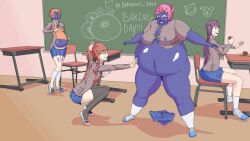 big_belly blueberry_inflation blueberry_juice bow brown_hair civilrain cupcake cupcakes doki_doki_literature_club expanding expansion fat fat_woman female female_only food green_eyes holding_cupcake huge_belly juice juices monika_(doki_doki_literature_club) multiple_girls natsuki_(doki_doki_literature_club) no_panties no_skirt orange_hair overweight overweight_female pink_eyes pink_hair poking_belly poking_stomach purple_eyes purple_hair ripped_clothing ripped_skirt ripped_uniform sayori_(doki_doki_literature_club) school_uniform standing suprised text uniform white_bow yuri_(doki_doki_literature_club)