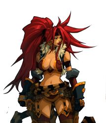 battle_chasers fur_trim green_eyes joe_madureira large_breasts long_hair official_art red_hair red_monika solo