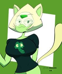 alien alien_girl all_fours big_breasts black_nails cat_ears catgirl crystal_gem english_text green_skin makiro69 non-human painted_nails peridot_(steven_universe) steven_universe text yellow_hair yellow_tail