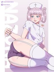 call_of_the_night cosplay large_ass nanakusa_nazuna naughty_face nurse thermometer thick_thighs violetmanguinha wide_hips yofukashi_no_uta