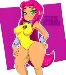 1girls big_ass bottom_heavy breasts cute dc dc_comics female female_only green_eyes hand_on_butt hand_on_thigh hexanne hexvoid incredible_quad leotard long_hair looking_at_viewer nipple_bulge red_hair starfire tagme teen_titans teen_titans_go thick_thighs tight_clothing wide_hips yellow_leotard