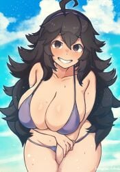 1girls @_@ artist_name big_breasts blush cloud hairband hex_maniac kurage_shokushu large_breasts long_hair looking_at_viewer pokemon pokemon_xy smile solo swimsuit tagme umitsuki_(kurage_no_shokushu)