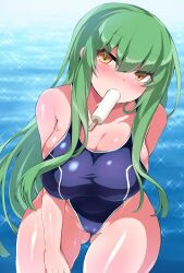 big_breasts c.c. code_geass green_eyes popsicle ruuku_(azukieru) swimsuit tagme yellow_eyes