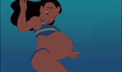 1girls accurate_art_style belly big_belly big_breasts breasts dark-skinned_female dark_skin edit female hawaiian hyper_belly lilo_and_stitch little_breasts morphtothetop nani_pelekai pregnant screenshot_edit