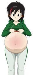 1girls aged_up belly big_belly big_breasts black_hair breasts dragon_ball dragon_ball_z female hoodie lifting_shirt niclordxyz outie outie_navel pan_(dragon_ball) pregnant