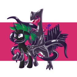 absurd_res anthro arthropod changeling demotex duo feral friendship_is_magic generation_3_pokemon goo_creature hi_res latex male male/male my_little_pony nintendo pokemon pokemon_(species) sceptile transformation video_games yereji_tasuken