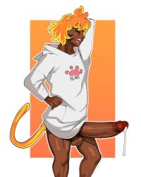 1boy 2022 animal_ears balls bottomless cat_ears cat_tail catboy clothed clothing commission dark-skinned_male dark_skin erection fire fire_elemental fire_hair huge_cock humanoid humanoid_penis jacket kana_(katkazuma) kemonomimi male male_only mostly_clothed noodledoodles original penis precum precum_drip short_hair solo standing twink yawning