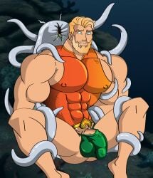 aquaman arthur_curry big_bulge bulge caucasian caucasian_male dc dc_comics huge_bulge male male_only mchlsctt709 muscles muscular muscular_male penis_outline penis_peek sea_slug spread_legs tentacle underwear