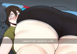 2022 2girls ass ass_focus bbw better_with_salt big_ass black_hair blush bubble_butt female_focus female_only freckles halie_(better_with_salt) he_wants_to_order hips huge_ass huge_thighs looking_at_viewer meme multiple_girls natalie_(better_with_salt) plump short_hair shorts smile smiling_at_viewer thick_ass thick_thighs thighs wide_hips