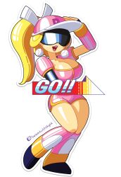 2022 alternate_version_available big_breasts blonde_hair lipstick minus8 ninja_baseball_bat_man ponytail sunglasses tagme tinted_eyewear white_bow