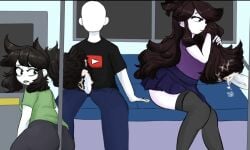 2boys 2girls black_hair brown_hair clothed cum cum_in_hair faceless_male female hairjob jaiden jaiden_animations jaidenanimations male multiple_boys multiple_girls penis pole scribblejuice subway subway_train tagme veiny_penis whyquestion youtube youtube_logo youtuber