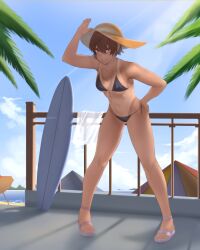 bikini female hunyan short_hair swimsuit tan_skin tanline tomboy