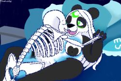 3:2 animated_skeleton anthro bed black_body black_fur black_nose blue_line_art blush bone breasts duo female female_penetrated femsub fur fur_markings furniture genitals giant_panda glowing glowing_genitalia green_eyes humanoid lunarpanda8686 male male/female maledom mammal markings mika_(lunarpanda8686) naked nipples nude on_bed penetration penis pillow round_ears sans sex skeleton slightly_chubby smile tentacle tentacle_sex undead undertale_(series) ursid video_games white_body white_fur white_hair