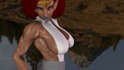 1girls 3d athletic athletic_female blue_lipstick breath_of_the_wild clothed dark-skinned_female dark_skin diadem female fit fit_female gerudo green_eyes justfrog-entertainment lipstick muscular_female red_hair solo_female the_legend_of_zelda toned toned_body toned_female urbosa virt-a-mate virtamate