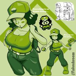 backpack beta_design big_breasts breasts cap cleavage female fully_clothed game_freak jeans large_breasts nintendo pokemon pokemon_rgby pokemon_trainer short_hair tagme takaidraws takoshroom