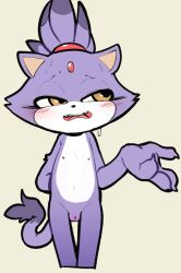 anthro blaze_the_cat blush bodily_fluids domestic_cat felid feline felis female forehead_gem genitals hi_res itsunknownanon mammal nipples nude plump_labia pussy sega solo sonic_(series) sweat