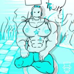 bara gay goofy_smile headphones headphones_on_head juke's_towers_of_hell kendrick_nsfw muscular_male roblox roblox_game sitting solo towerhuman_(jtoh)