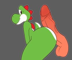 absurd_res ambiguous_gender anthro ass balls big_butt big_penis bodily_fluids buttjob digital_media_(artwork) dinosaur disembodied_penis genitals goldeneyensfw green_yoshi grey_background hi_res hot_dogging huge_cock looking_back male male_only mario_(series) nintendo penis reptile saddle scalie side_view simple_background smile sweat sweatdrop thick_thighs video_games yoshi yoshi_(character)