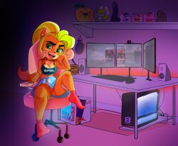 3d_(artwork) activision anthro breasts clothing coco_bandicoot computer crash_(series) desktop digital_media_(artwork) dildo electronics ezpzxtc female footwear fur g_fuel panties plushie sega sex_toy sitting socks solo sonic_(series) sonic_the_hedgehog_(series) tails thick_thighs underwear upskirt video_games