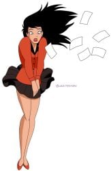 2d dc dc_comics dcau embarrassed glee-chan lois_lane lois_lane_(dcau) miniskirt office_lady shocked_expression simple_background skirt_lift skirt_tug superman:_the_animated_series superman_(series) white_background wind_lift windy_skirt