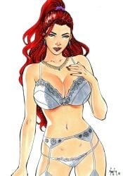 1girls 2018 big_breasts blue_eyes breasts dominant_female ed_benes_studio female female_only garter_belt garter_straps hands_on_breasts homo_superior jean_grey lingerie lingerie_bouquet long_hair marvel marvel_comics mutant phoenix_(x-men) red_hair red_lips solo solo_female telepath thong vagner_fernandes white_garter_belt white_garter_straps white_lingerie white_thong x-men