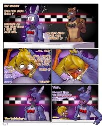 anthro avian beak bird blowjob blush blush_lines bodily_fluids bonnie_(fnaf) bow_tie breasts chica_(fnaf) chicken classic_chica_(fnaf) cum cum_in_mouth cum_inside deepthroat duo fellatio female five_nights_at_freddy's freddy_(fnaf) galliform gallus_(genus) genital_fluids heart hi_res lagomorph leporid licking licking_lips looking_pleasured male male/female mammal nipples oral phasianid rabbit saliva scottgames shocked shocked_expression shocked_face sucking tongue tongue_out ursid video_games yerolay