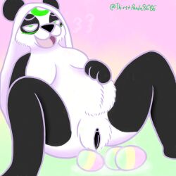 1girls ahe_gao anthro big_belly black_body black_clitoris black_fur black_nose blush bodily_fluids breasts clitoris egg egg_laying female female_only fur fur_markings genital_fluids genitals giant_panda green_eyes hair looking_pleasured lunarpanda8686 mammal markings mika_(lunarpanda8686) naked nude open_mouth open_smile pink_line_art pregnant pussy round_ears simple_background slightly_chubby smile solo solo_female ursid white_body white_fur white_hair