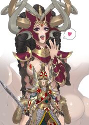 2girls ass black_hair breasts dark_elf druchii elf heart-shaped_pupils high_elf_(warhammer) light-skinned_female morathi multiple_girls nude revealing_clothes rule_63 smokedpaprika tyrion warhammer_(franchise) warhammer_fantasy